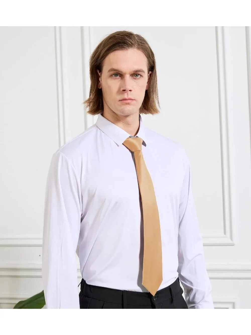Men's Camel Solid Microfiber Plain Formal Silk Necktie For Business Dress Tie